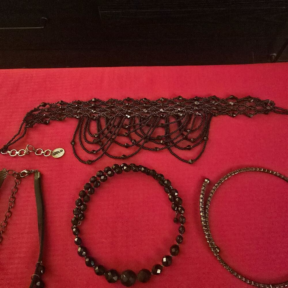 Lot of 7 Vintage Black Beaded Choker Necklaces Fringe Statement Gothic Boho - Picture 7 of 7